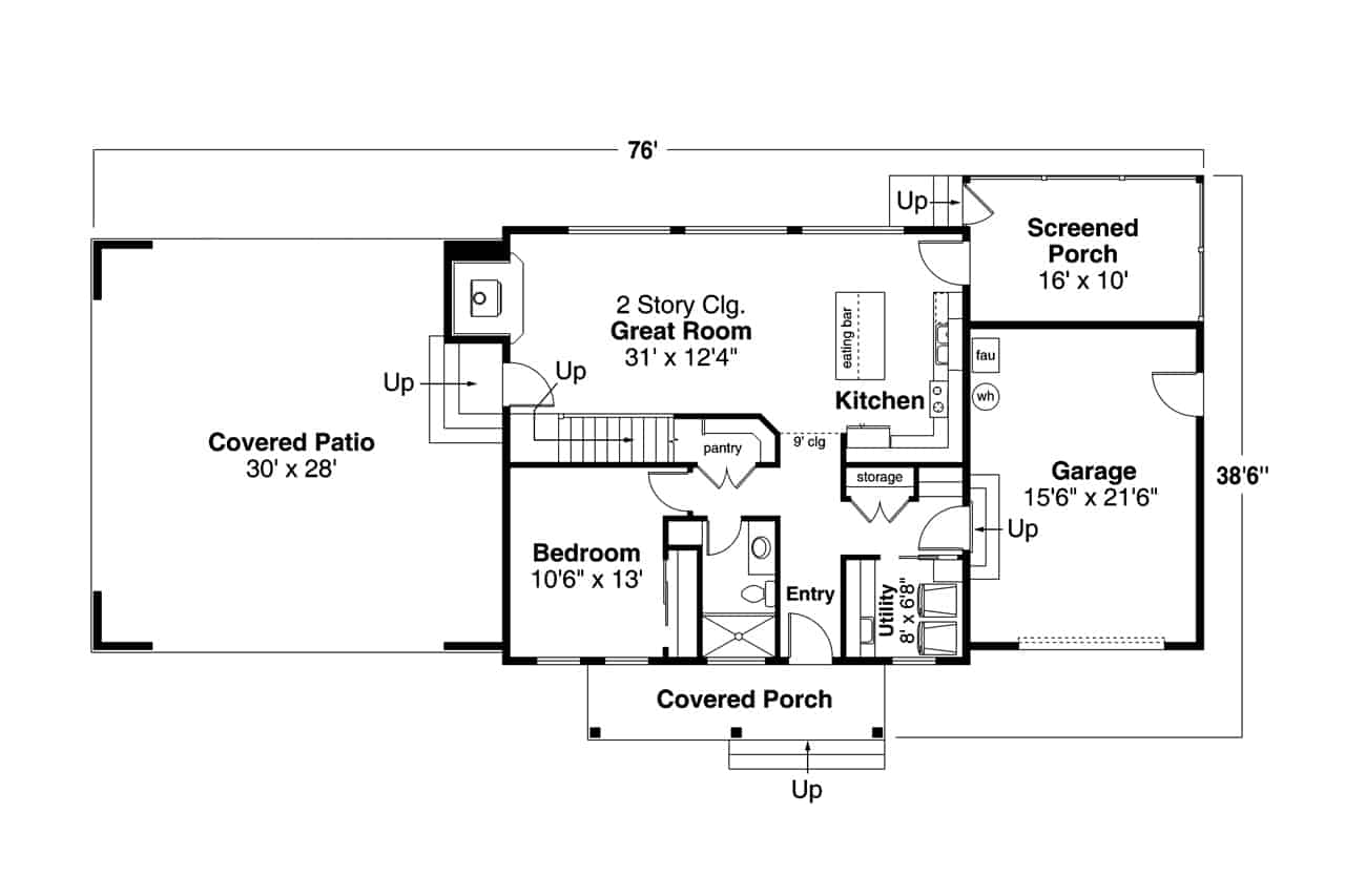 Main Level of Farmhouse Plan #108-2073