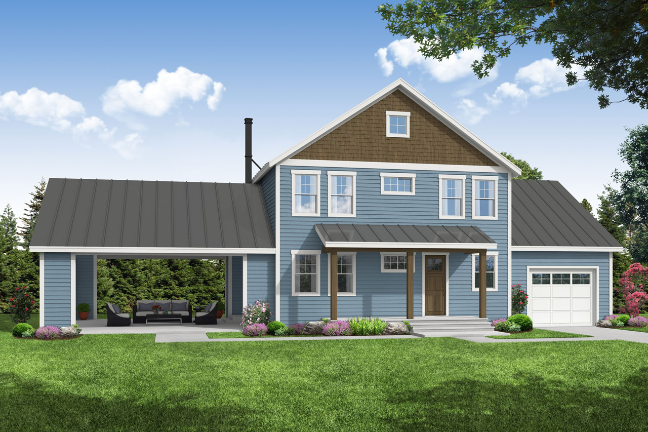 Front elevation of Farmhouse home (ThePlanCollection: House Plan #108-2073)