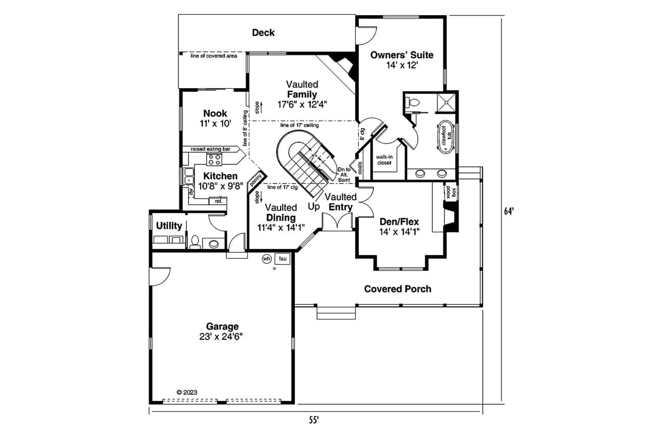 Main Level of Farmhouse Plan #108-2074