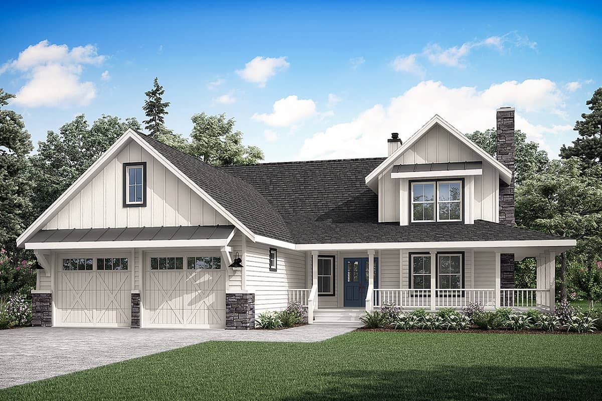 Front elevation of Farmhouse home (ThePlanCollection: House Plan #108-2074)