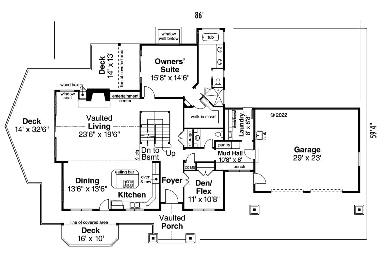 Main Level of Rustic Plan #108-2077