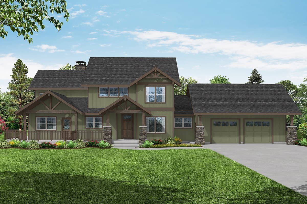 Front elevation of Rustic home (ThePlanCollection: House Plan #108-2077)