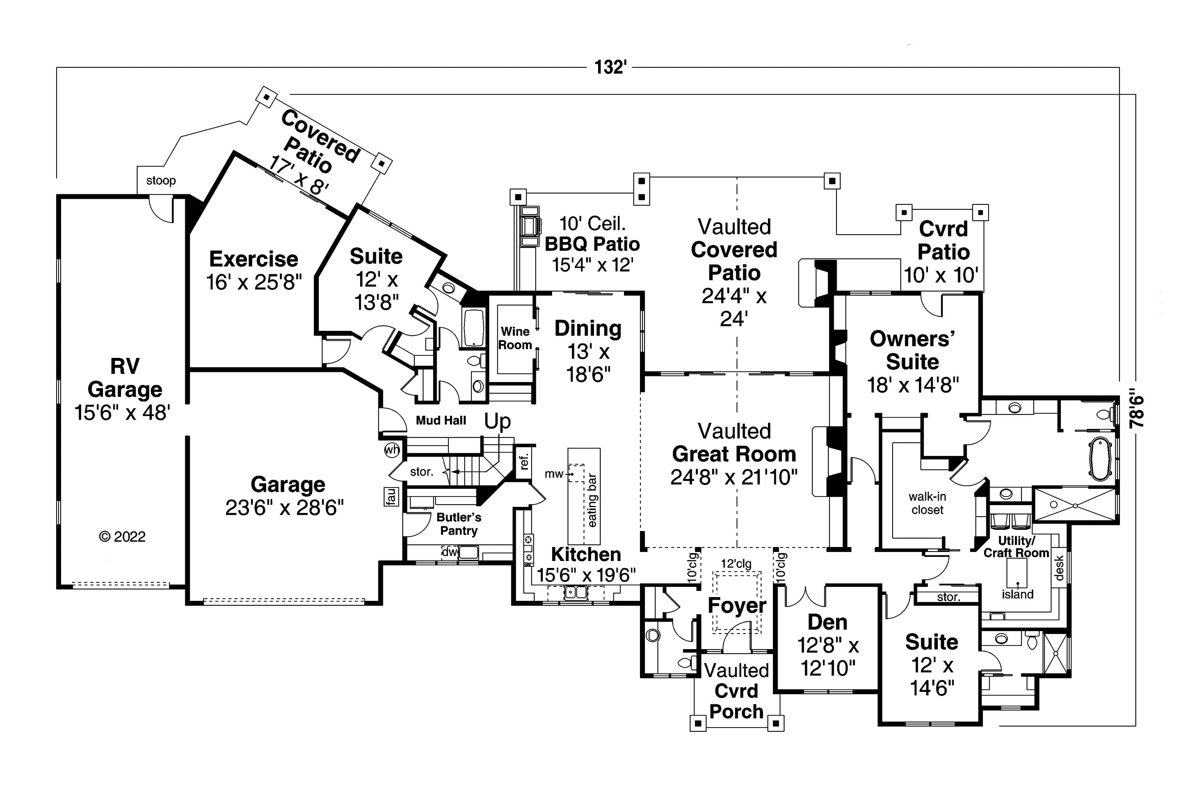 Main Level of Craftsman Plan #108-2078