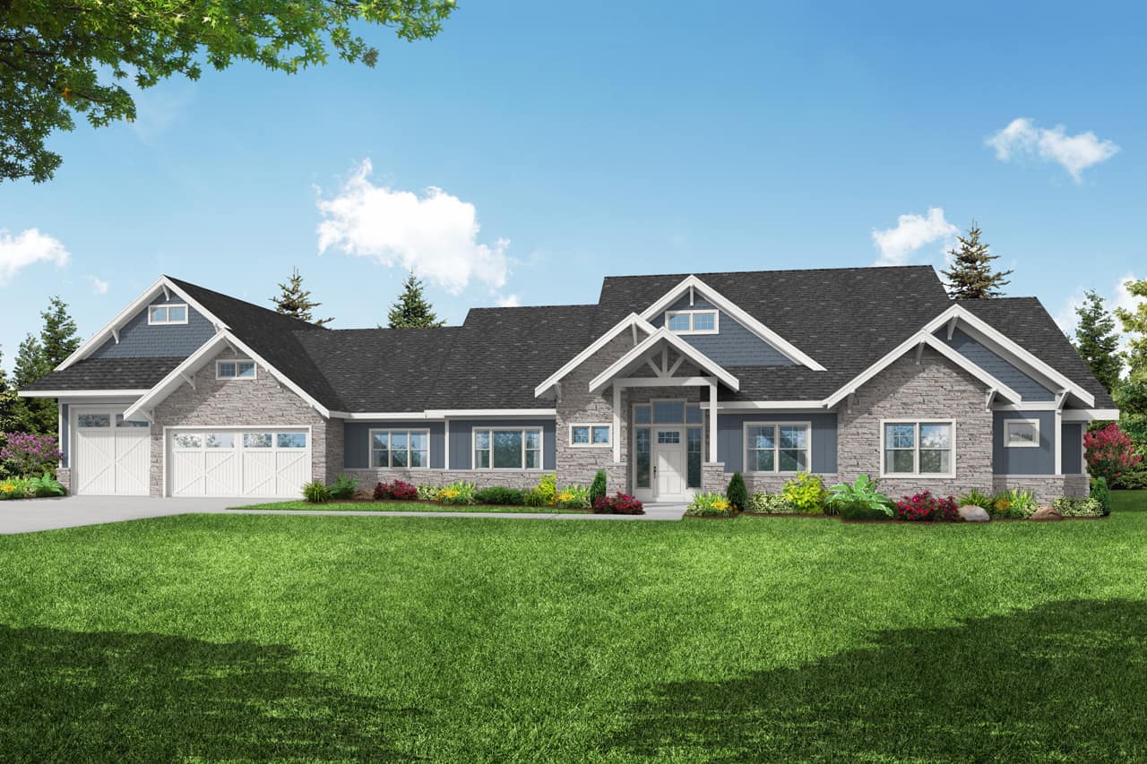 Front elevation of Craftsman home (ThePlanCollection: House Plan #108-2078)