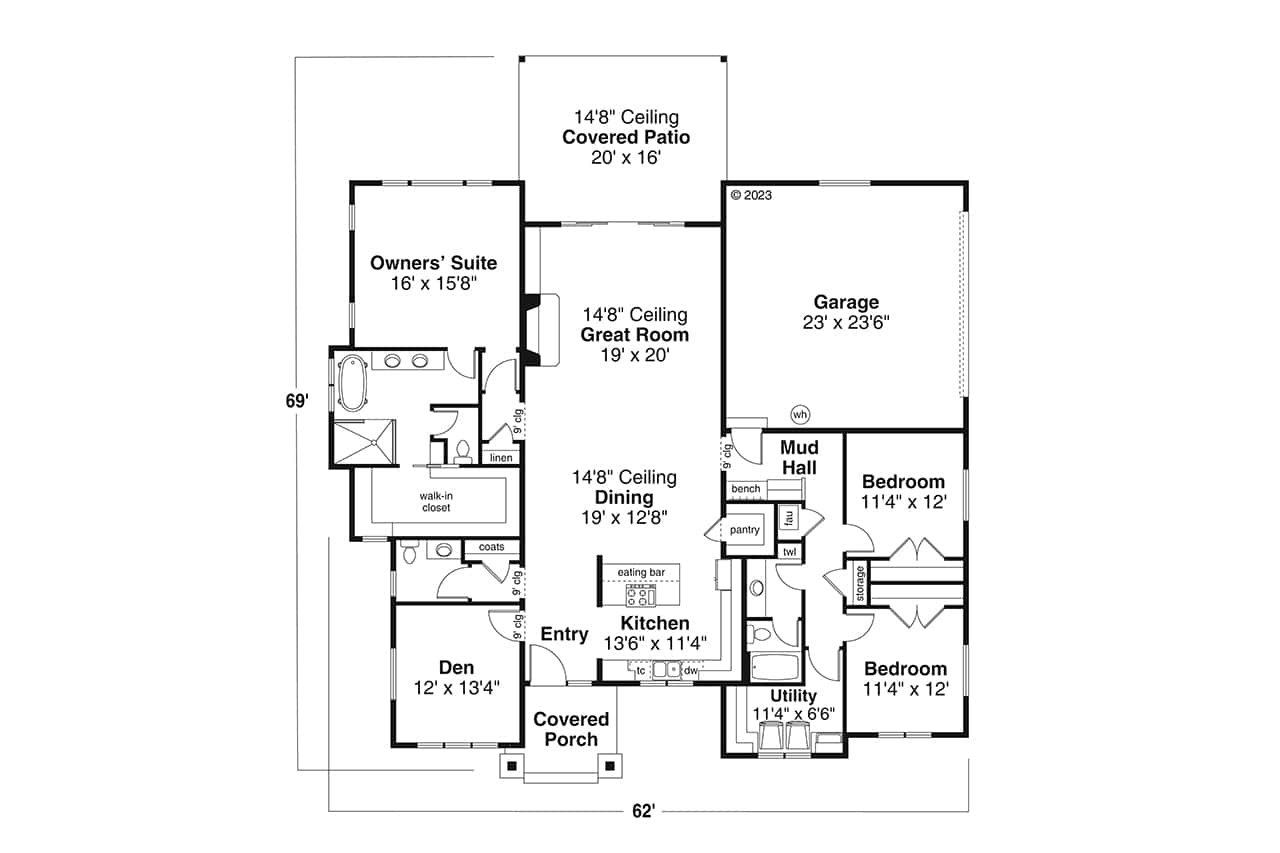 Main Level of Contemporary Plan #108-2087