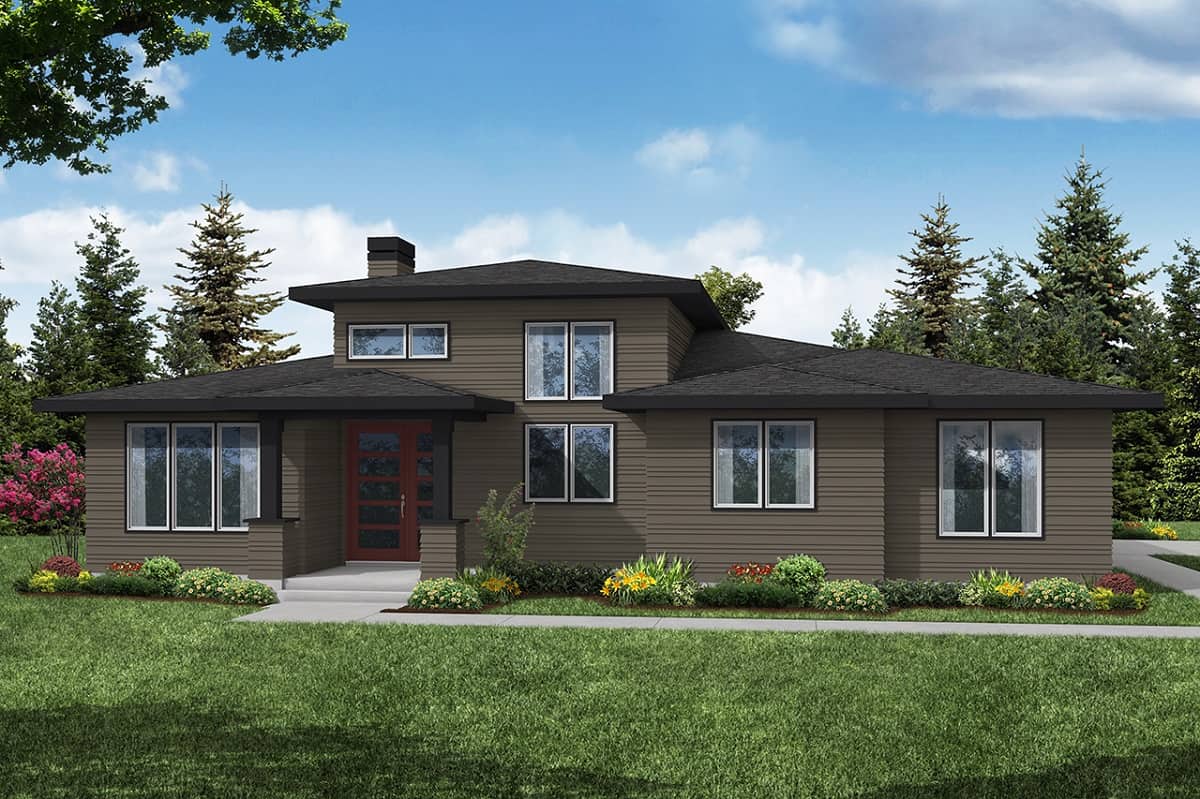 Front elevation of Contemporary home (ThePlanCollection: House Plan #108-2087)
