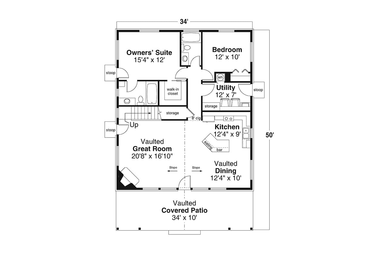 Main Level of Cottage Plan #108-2089