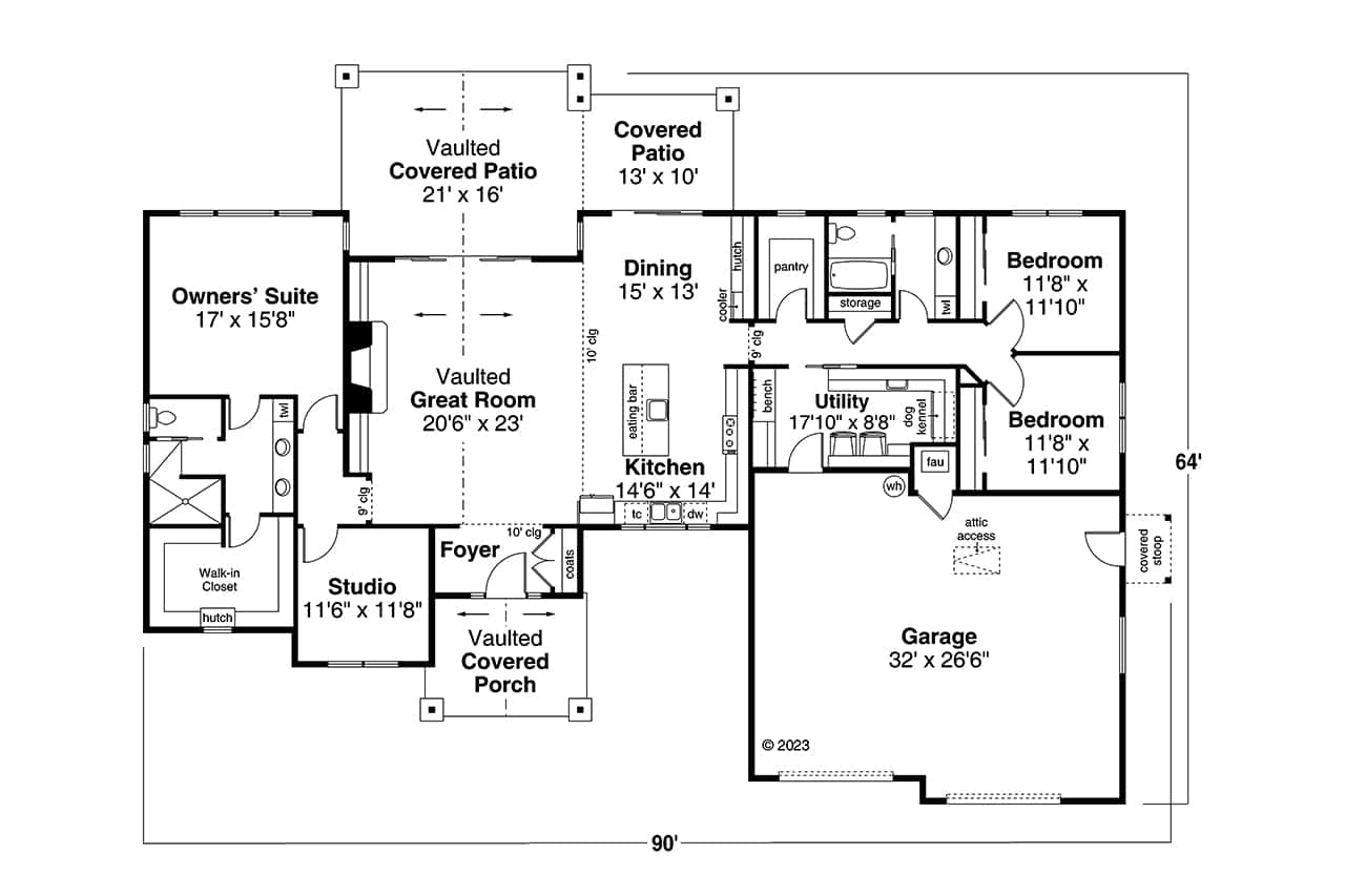 Main Level of Craftsman Plan #108-2091