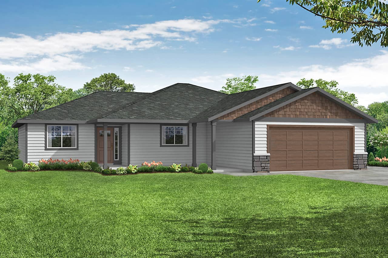 Front elevation of Ranch home (ThePlanCollection: House Plan #108-2093)