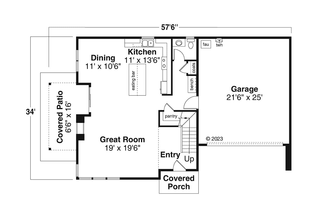 Main Level of Contemporary Plan #108-2096