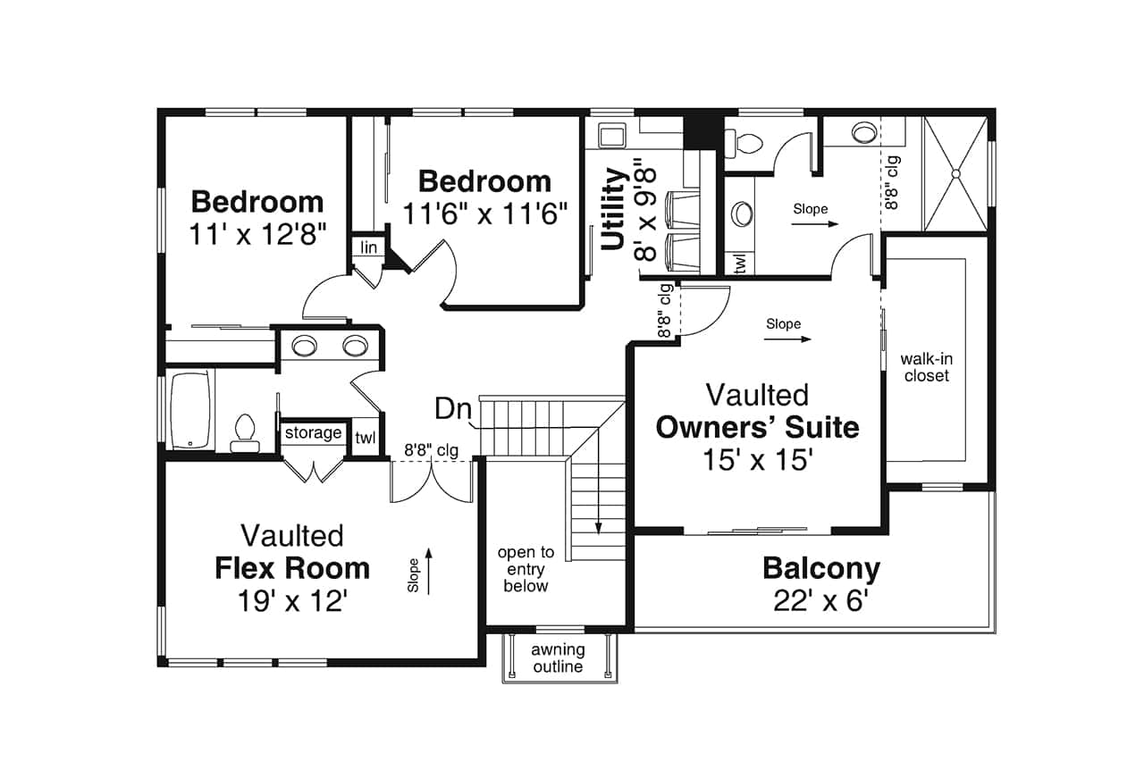 Upper Level of Contemporary Plan #108-2096