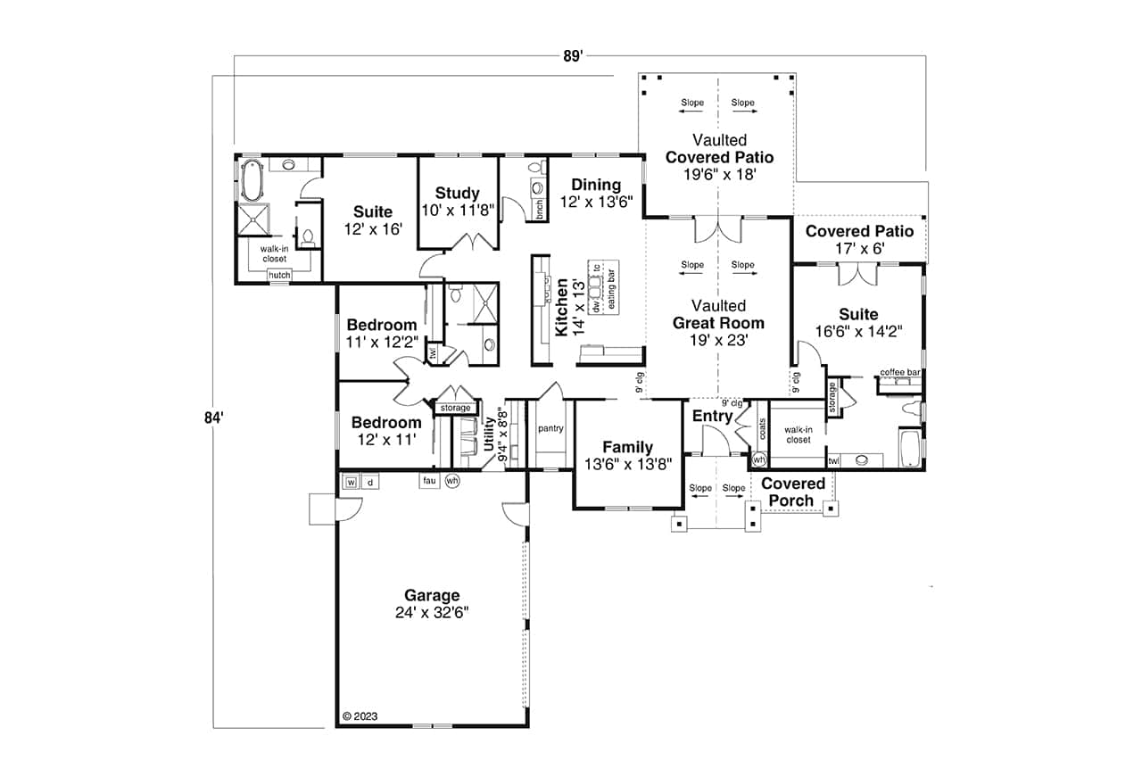 Main Level of Craftsman Plan #108-2097