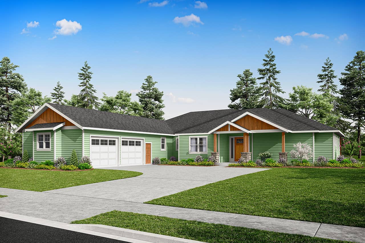 Front elevation of Craftsman home (ThePlanCollection: House Plan #108-2097)