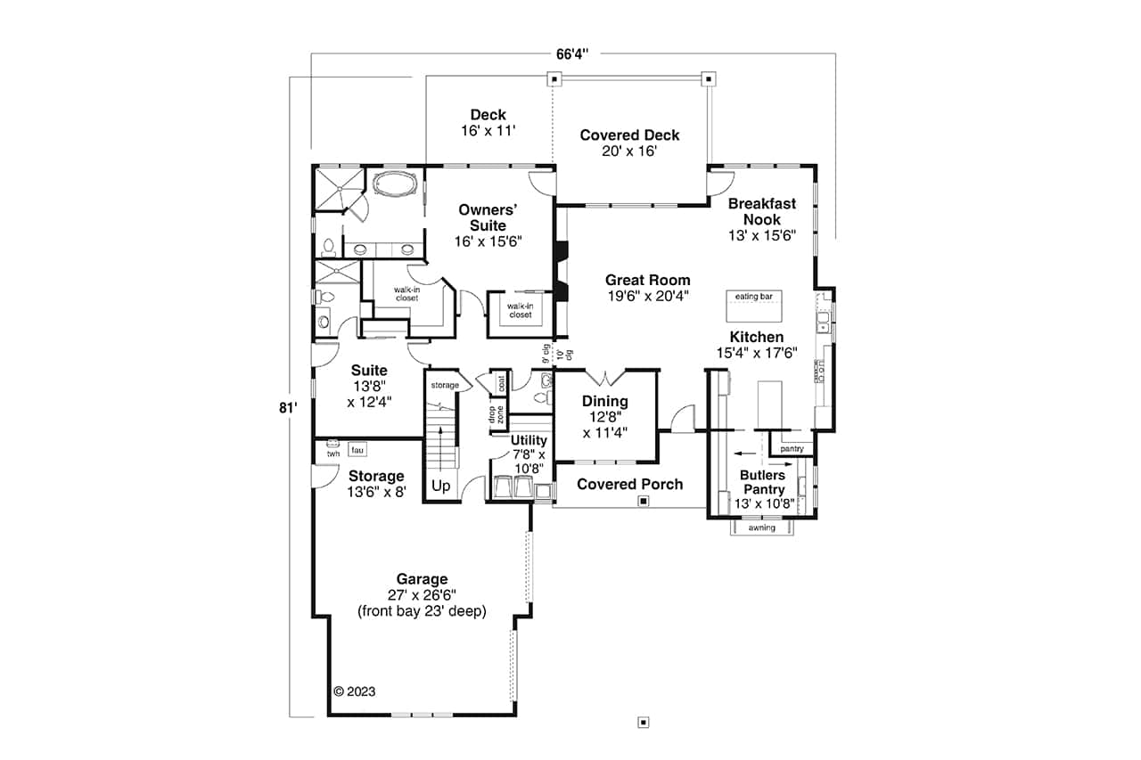 Main Level of Craftsman Plan #108-2098