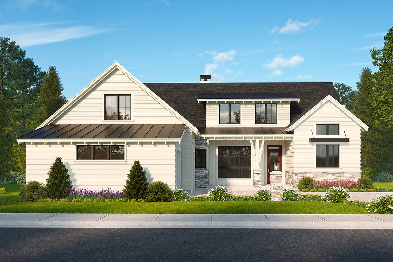 Front elevation of Craftsman home (ThePlanCollection: House Plan #108-2098)