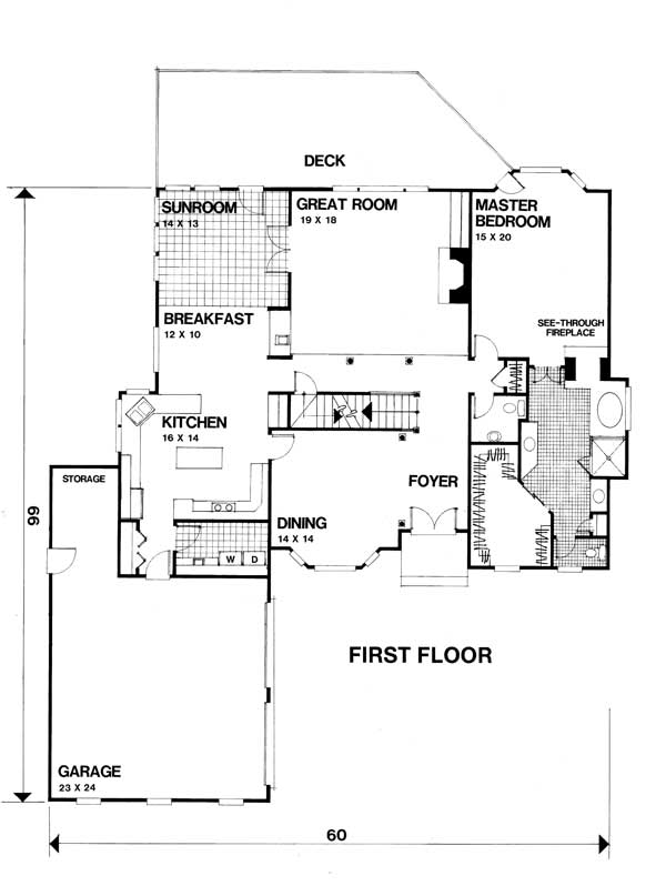Floor Plan First Story of Cape Cod Plan #109-1004