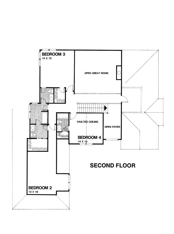 Floor Plan Second Story of Cape Cod Plan #109-1004