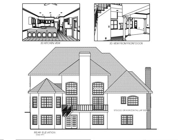 Home Plan Rear Elevation of this 4-Bedroom,2954 Sq Ft Plan -109-1007