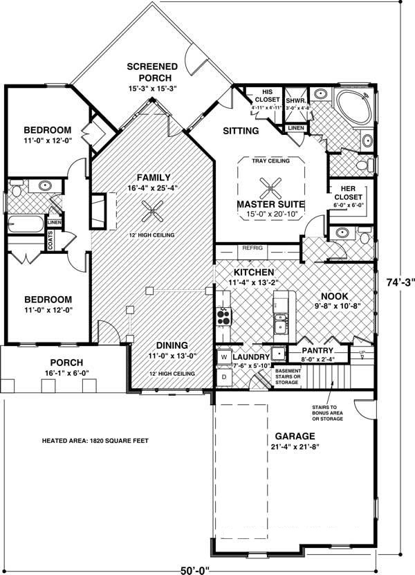 Floor Plan First Story of Craftsman Plan #109-1013