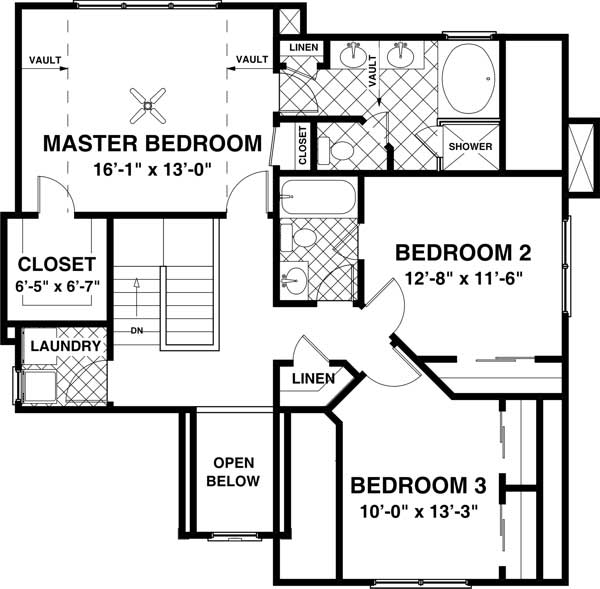Floor Plan Second Story of European Plan #109-1014
