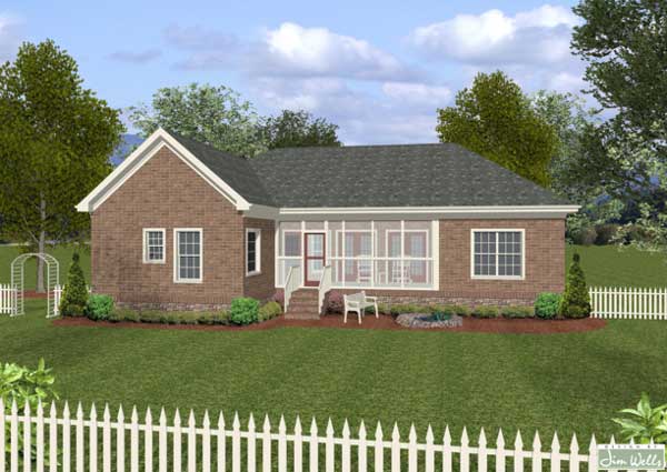 Home Plan Rear Elevation of this 4-Bedroom,1800 Sq Ft Plan -109-1016
