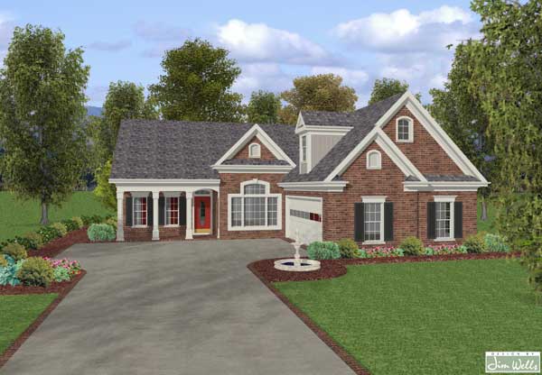 This image is a colorful computer rendering of these Traditional Home Plans.