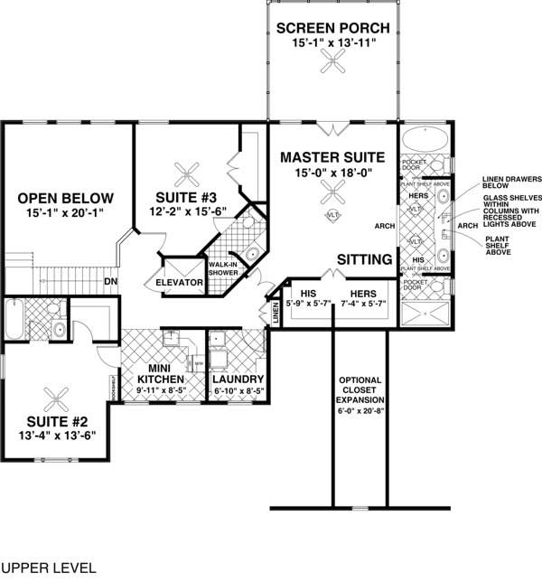 Floor Plan Second Story of Country Plan #109-1019