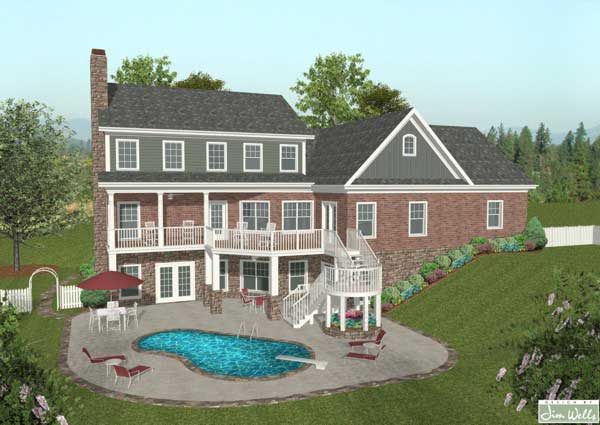 Home Plan Rear Elevation of this 4-Bedroom,2493 Sq Ft Plan -109-1020
