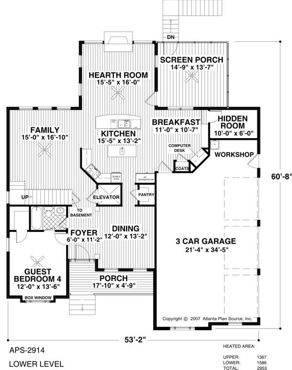 Floor Plan First Story of Craftsman Plan #109-1021