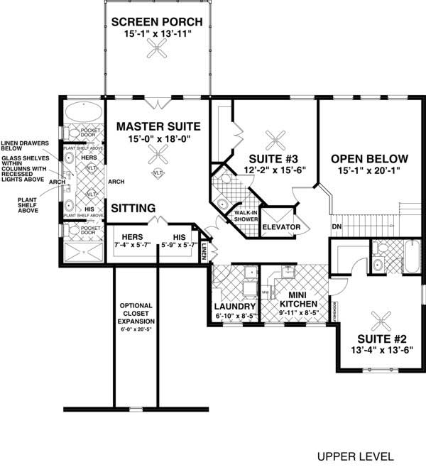 Floor Plan Second Story of Craftsman Plan #109-1022