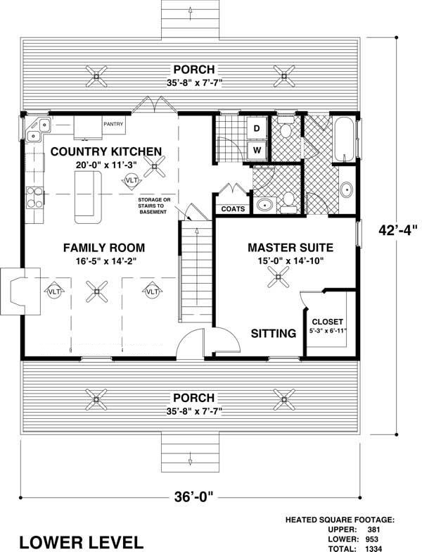 Floor Plan First Story of Country Plan #109-1029
