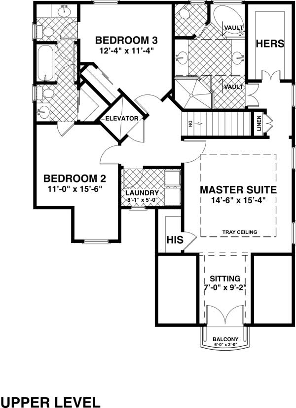 Floor Plan Second Story of Craftsman Plan #109-1033