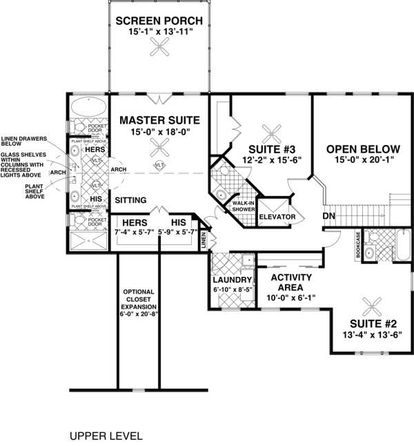 Floor Plan Second Story of Country Plan #109-1039