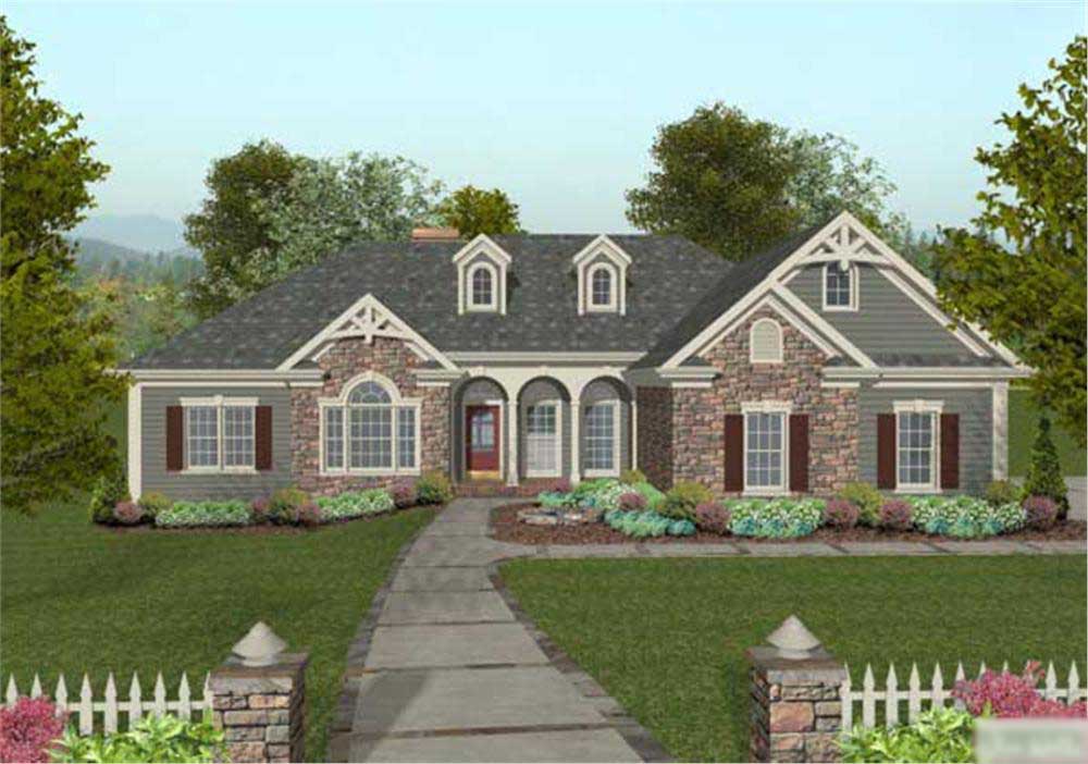 This is a computer rendering of these Craftsman Ranch Homeplans.