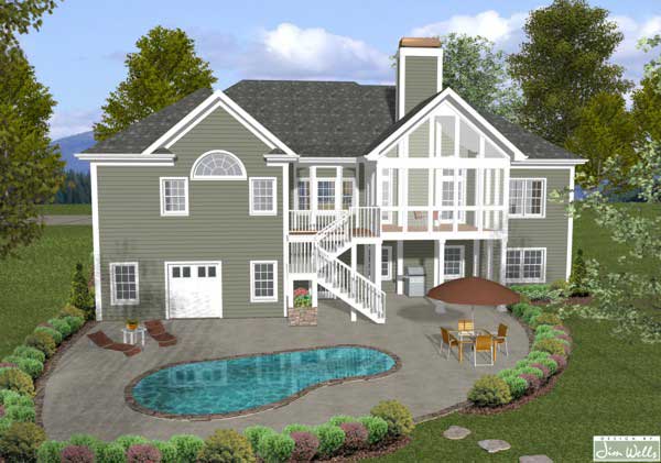 Home Plan Rear Elevation of this 4-Bedroom,2000 Sq Ft Plan -109-1046