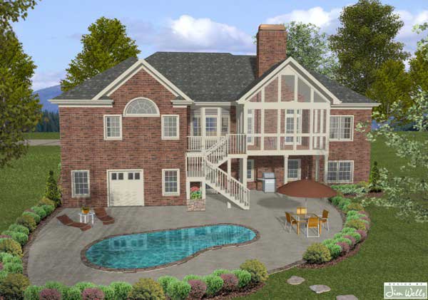 Home Plan Rear Elevation of this 4-Bedroom,2000 Sq Ft Plan -109-1047
