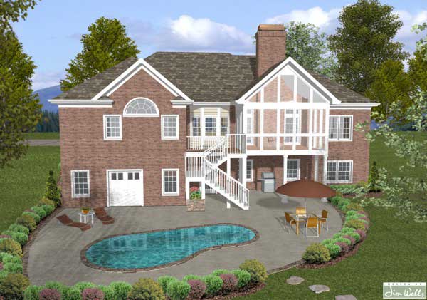 Home Plan Rear Elevation of this 4-Bedroom,2000 Sq Ft Plan -109-1048