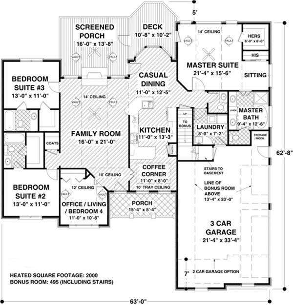 Floor Plan First Story of Ranch Plan #109-1048