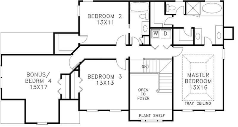Floor Plan Second Story of European Plan #109-1054