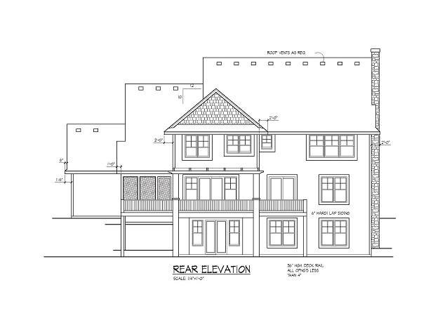 Home Plan Rear Elevation of this 4-Bedroom,3770 Sq Ft Plan -109-1056