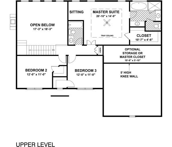 Floor Plan Second Story of Colonial Plan #109-1057