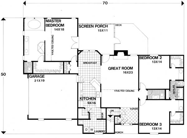 Floor Plan First Story of Ranch Plan #109-1058