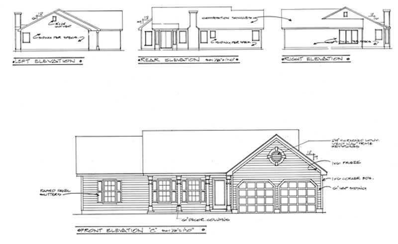 Home Plan Rear Elevation of this 3-Bedroom,1414 Sq Ft Plan -109-1061