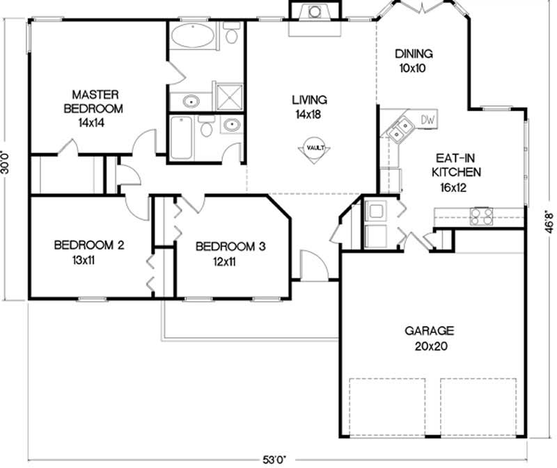 Floor Plan First Story of Ranch Plan #109-1061