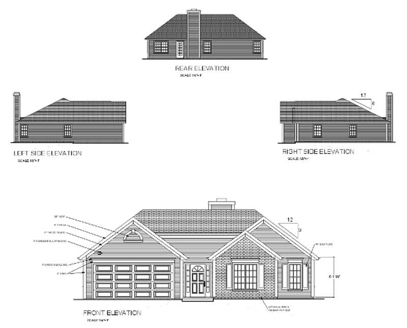 Home Plan Rear Elevation of this 3-Bedroom,1296 Sq Ft Plan -109-1063