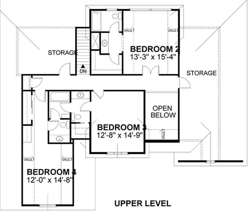 Floor Plan Second Story of European Plan #109-1067