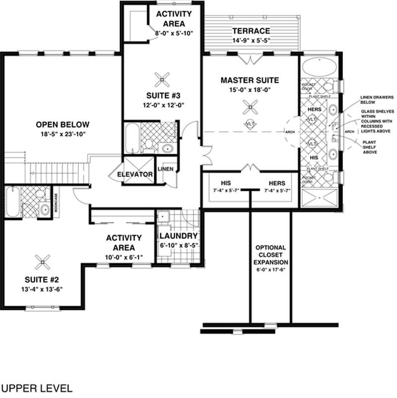 Floor Plan Second Story of Traditional Plan #109-1068