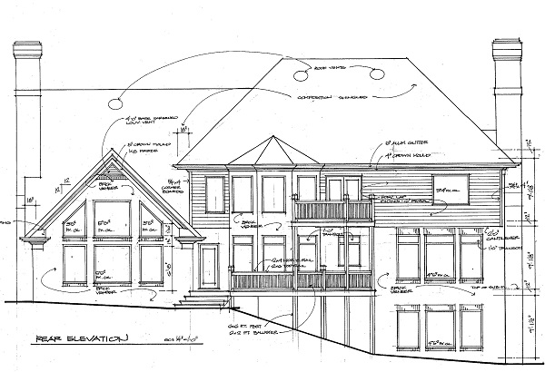 Home Plan Rear Elevation of this 4-Bedroom,3431 Sq Ft Plan -109-1074