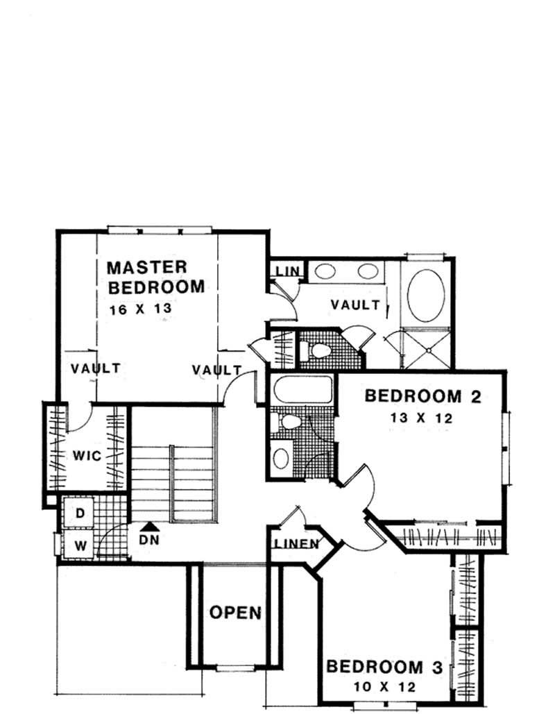 Floor Plan Second Story of Craftsman Plan #109-1077