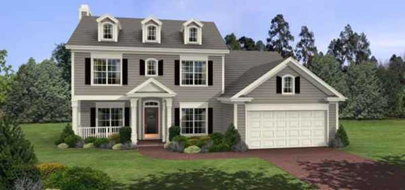 Front elevation of Colonial home (ThePlanCollection: House Plan #109-1080)